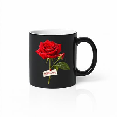 Moederdag Roos Mok 330ml – Warmtegevoelige Rode Roos Koffiemok – Cadeau voor Mama – Zwarte Magic Mok