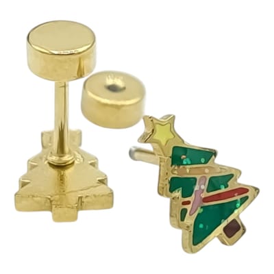 Kerstboom kerst oorbellen voor meisje of vrouw - Premium gold-plated staal - 9 x 5.5 mm