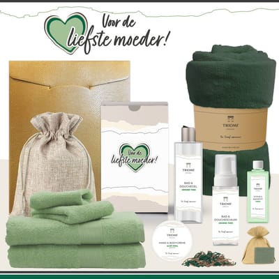 Geschenkset “Voor de liefste moeder!” - 11 producten - 1660 gram | Triomf Original - Giftset voor haar Cadeau Moederdag Luxe Wellness Pakket Vrouw Speciaal Cadeaupakket Geschenk Lieve Mama Verjaardag Kerst Kerstpakket Gift Set Mama Groen