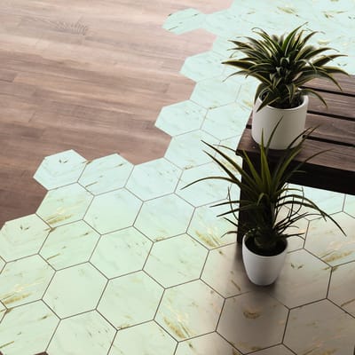 Antislip vloerstickers met beschermlaag - MARBLE HEXAGONS FLOOR MARSEILLE - 60x135cm - 10 zeshoekige stickers 30x26cm