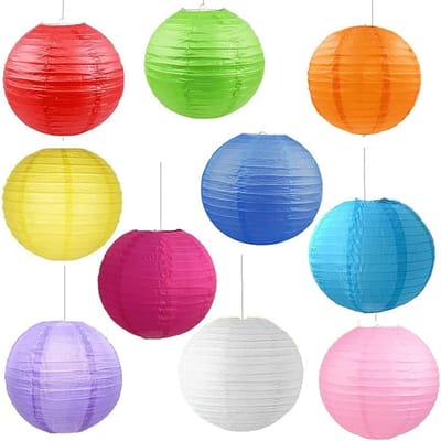 JHUBERS- Papieren Lantaarns 10 Stuks - Kleurrijke Decoraties - Bruiloften/Verjaardagen - 20 cm - Herbruikbaar - Hoogwaardig Papier - Decoratielantaarns