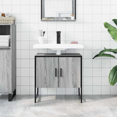 vidaXL - Wastafelkast - 60x33x60 - cm - bewerkt - hout - grijs - sonoma - eikenkleurig