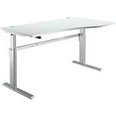 Standaard bureau, elektrisch in hoogte verstelbaar, vrije vorm, bevestiging rechts, C-poot, B 1800 x D 1000/800 x H 725-1185 mm, aluminium lichtgrijs/wit