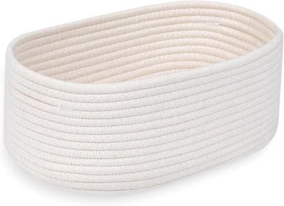 Ronde Wasmand Wit, Handgemaakte Gevlochten Opbergmand van Katoen, Organizer voor Baby Wickeltafel, Speelgoedmand, Geschenkmand
