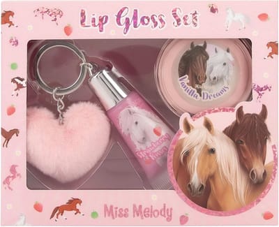 Lipglossenset met Paardendesign voor Kinderen - 2 Glosses met Fruitige Geuren incl. Pluchen Hanger
