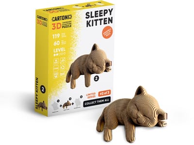 CARTONIC Sleepy Kitten 3D-puzzel - Kartonnen DIY speelgoed voor 14+ jaar