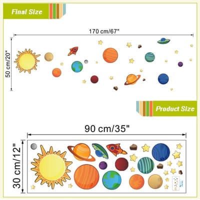 Decoratieve Muursticker Planeten En Sterren 170X50cm - Wanddecoratie - Versiering - Slaapkamer - Heelal - Ruimte - Kinderen – Decoratieve muurstickers – Planeten en sterren design – 170x50cm – slaapkamers en kinderkamers – Ruimte en heelal thema