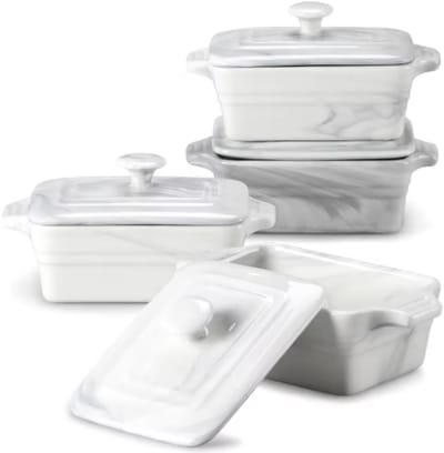Prestigious Ovenschaal – Rechthoekige schaal – 4 stuks – 390ML – Marmer Look – Braadslede