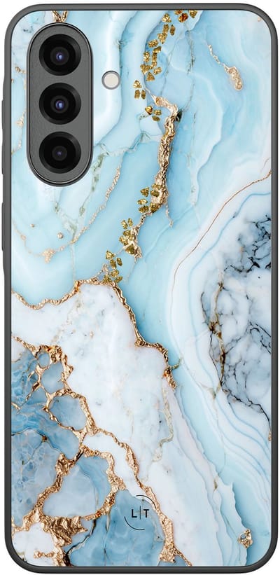 Leuke Telefoonhoesjes - Hoesje geschikt voor Samsung Galaxy A36 - Marmer babyblauw - Backcover zwart - Marmer - Blauw