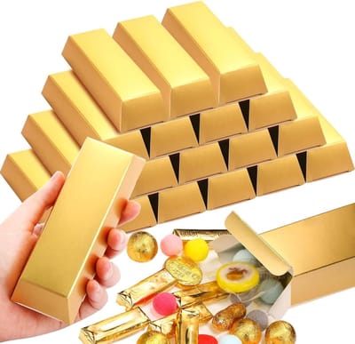 24 Stuks Gouden Chocolade Repen Cadeaubox, Perfect voor Bruiloften, Kerst en Kinderfeestjes, 14 x 8,2 cm.