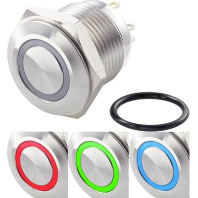 TRU COMPONENTS TC-7494612 TC-GQ16F-10E/41RGB/ Vandalismebestendige druktoets 48 V/DC 2 A 1x uit/(aan) Moment Rood, Groen, Blauw, RGB IP65 1 stuk(s)
