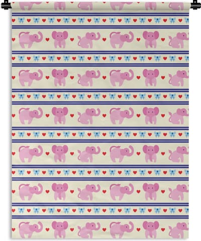 Wandkleed - Wanddoek - Roze - Olifant - Lijn - Design - 90x120 cm - Wandtapijt