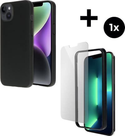 Mobiparts Classic TPU hoesje geschikt voor Apple iPhone 14 Plus met 1 Screenprotector van Gehard Glas - Zwart