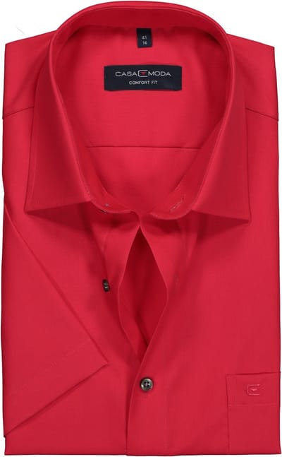 CASA MODA comfort fit overhemd - korte mouw - rood - Strijkvrij - Boordmaat: 41 (EU maat: L)