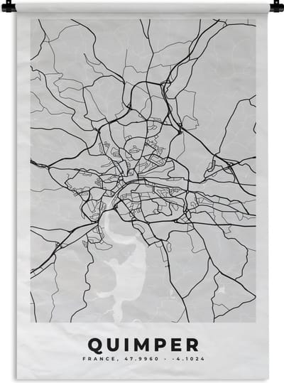Wandkleed - Wanddoek - Kaart - Stadskaart - Frankrijk - Quimper - Plattegrond - 120x180 cm - Wandtapijt