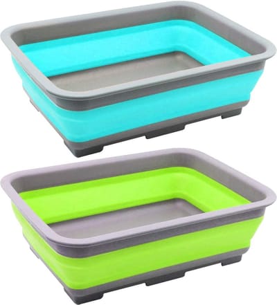2 x siliconen afwaskom opvouwbare campingkom in verschillende kleuren, kleur varieert (02 stuks - bont V2)