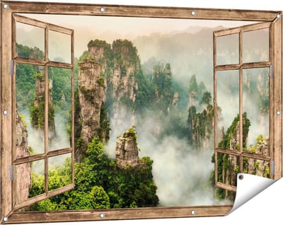 Gards Tuinposter Doorkijk Zhangjiajie Klif Bergen in China - 120x80 cm - Tuindoek - Tuindecoratie - Wanddecoratie buiten - Tuinschilderij