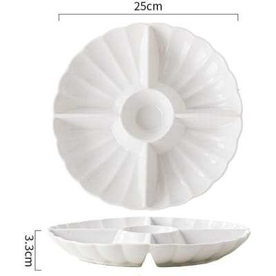 Plat Divisé en Céramique à Bord Doré 10 pouces Marmite Ménagère Blanc Assiette à Snacks Fruits Secs Hôtel Vaisselle Simple