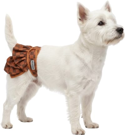 Loopsheidrokje blokjes bruin - Maat M - Loopsheidbroekje - Voor loopse honden - Hondenluier - Wasbaar - Herbruikbaar - Heupomvang 28-33cm - Uniek rokjes model voor stijlvolle teefjes