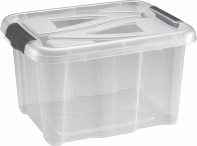 Hega Hogar opbergbox - transparant/blauw- 17 liter - 40 x 32 x 23 cm - kunststof - opbergdoos - Opbergbak