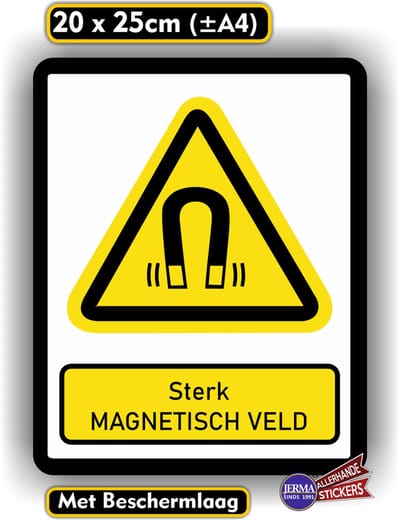 Jerma - Magnetisch veld - Waarschuwing - Sticker - 20 x 25 cm - Weerbestendig - Zelfklevend - Vinyl