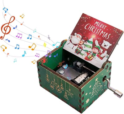 Muziekdoos Hout - Mini Muziekdoos Vintage Doos - Kerst Decoratie - Handgesneden Design - 6.4 x 5 x 4.2 cm