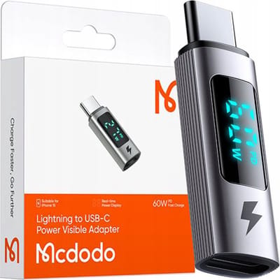 Adapter voor Data en Opladen Lightning - USB-C McDodo OT-5990 Wales Display, Zwart