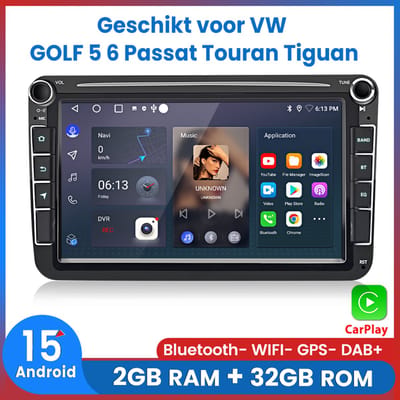 Awesafe Autoradio - Geschikt Voor VW Volkswagen Golf 5 6 Polo 6R Caddy Bora Jetta Touran Passat Scirocco - Android 15.0 Systeem - Draadloos CarPlay & Android Auto - Ram 2GB + Rom 32GB - Radio met GPS Navigatie - 8 inch HD touchscreen