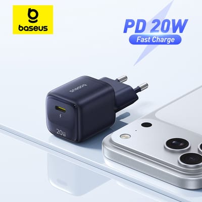 Baseus 20W telefoonlader GaN USB-C lader PD3.0 QC snelladen voor iPhone 17 16 15 14 13 Pro Max Samsung laptops iPad lader