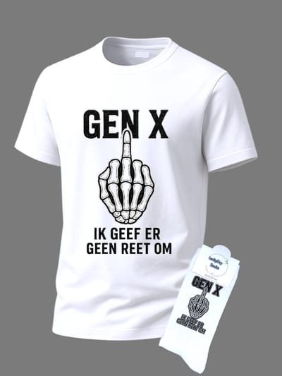 T-shirt Grappige tekst - Giftset - Gen X Geef er geen reet om - Party Shirt - Cadeau set shirt en sokken - Grappig cadeau voor vrouw en man - Verjaardag - Kerst kado - Festival t-shirt set - Vaderdag - Moederdag - T-shirt dames en heren - Maat S