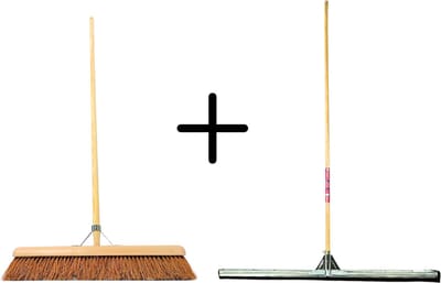 Synx Tools Coco Binnenbezem 60cm + Vloertrekker 100cm met Steel 150cm - Zaalveger – Vloerreiniger – Moppen - Zachte bezem kokos met steel 150cm