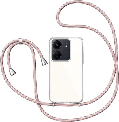 Hoesje met Koord geschikt voor Xiaomi Redmi 13C 4G / 5G - Back Cover Siliconen Case Transparant Hoes Roségoud