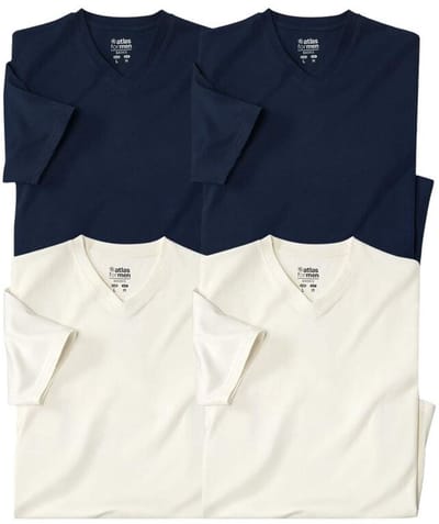 ATLAS FOR MEN - Set van 4 effen t-shirts met V-hals - Heren - Verkrijgbaar in grote maten - L