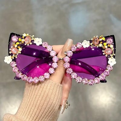 Lunettes de Soleil Fleur Strass Luxe Oeil de Chat Dégradé Élégant Transparent Décoratif Accessoires Pour Costume Fête Bal