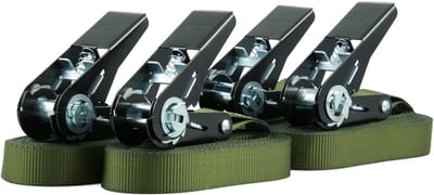 Spanbandenset met ratel – duurzame, eendelige spanriemen, ratelriemen, lengte 4 meter (4 m), breedte 25 mm, kleur olijfgroen, TÜV-gecertificeerd, belastbaar tot 900 kg, volgens DIN EN