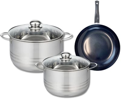 Set van 1 Koekenpan 20 cm en 2 kookpotten 20 en 24 cm Elo Prima Glanzend
