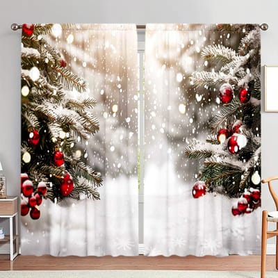 2 stuks Romantisch Kerst Sneeuwlandschap Bedrukt Gordijn voor Huisdecoratie - Tunnel voor Roede Raambekleding voor Slaapkamer, Kantoor, Keuken 52.5cmX116cm X 2pcs gray
