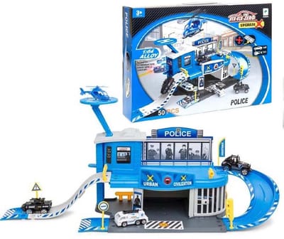 Police Alloy Station - politiebureau garage - 50-delig set - incl. voertuigen - politie garage - 65 CM