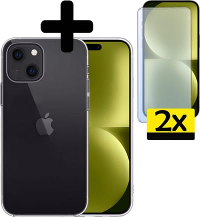 Hoesje - Met 2x Screenprotector - Geschikt voor Apple iPhone 15 - Sterk & Shockproof - Back Cover - Siliconen Case - Telefoon Hoes - Telefoonhoesjes - Transparant