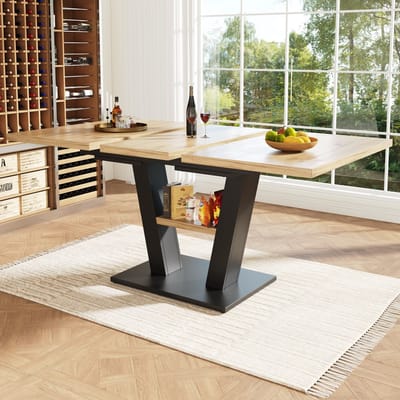 DESMIU Uitschuifbare Eettafel - Verlengbaar Voor 6 Tot 8 Personen - Voor Keuken En Woonkamer - MDF En Metaal - Zwart Naturel - 118 Tot 157 X 70 X 75 Cm