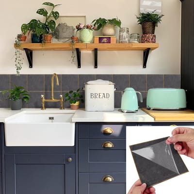 Dailygoods- Tegelsticker 30 Stuks - Zelfklevende Tegels - Donkergrijze Steenlook - Muurstickers Keuken - Muurstickers Badkamer - Eenvoudig aan te brengen - Muursticker