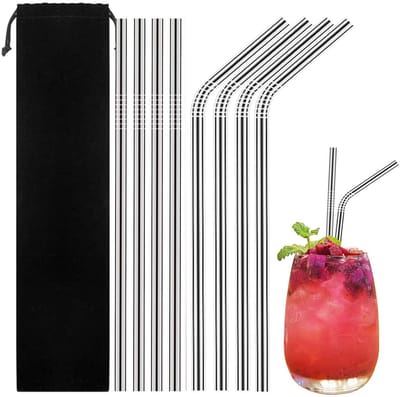 Metalen rietjes, verpakking van 8 stuks, metallic kleur, herbruikbaar