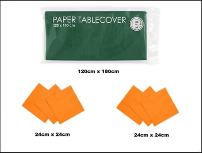 1x Tafelkleed papier groen 120cm x 180cm + 40x Cocktail servetten oranje 24cm x 24cm 3 laags