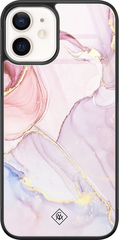 Casimoda® hoesje - Geschikt voor iPhone 12 - Marmer roze paars - Luxe Hard Case Zwart - Backcover telefoonhoesje - Roze