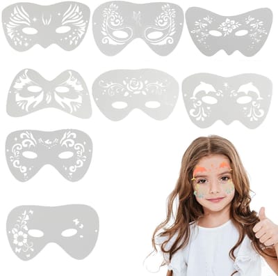 Dailygoods- Oogtattoosjablonen Set van 8 - Herbruikbare Sjablonen - Gezichtsbeschildering - Kinderschminken - Creatieve Kunst - PET Materiaal 20 x 12,5 cm - Gezichtsverf Sjablonen