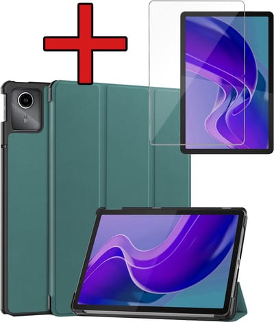 Hoesje - Geschikt voor Lenovo Tab M11 (11 inch) - Met Screenprotector - Hardcover Book Case - Trifold Bookcase Hoes - Hard Cover - Tablethoes - Donkergroen