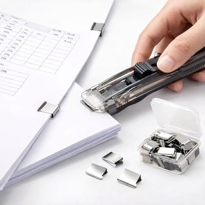 Compacte Drukstapelaar Voor Papier I Papier Binder I Nietloze Papierclipper/Nietmachine I Incl. 8 Clips I Zwart