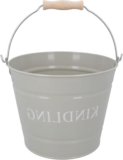 Aanmaakhout Opslag Emmer - Haard Houder - Open Haard Gebruik - Stalen Constructie - 19x23x19 cm - Olijf