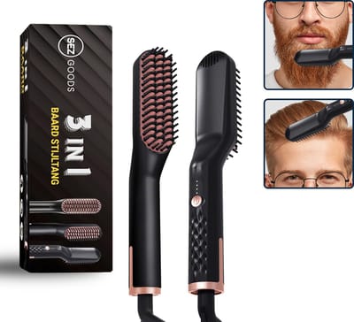 Luxe Baard Stijltang - Inclusief E-book - Baard Borstel - Baardstyler - Mini Stijltang Voor Kort Haar - Hot Comb - Haarverzorging - Voor Dun en Dik Haar