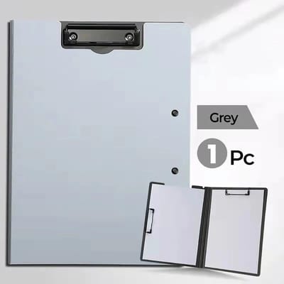 Porte-documents pliable à 360 degrés, format A4, avec double pince métallique, presse-papiers pour bureau, domaine médical, école, entretien d'embauche, décoration gris